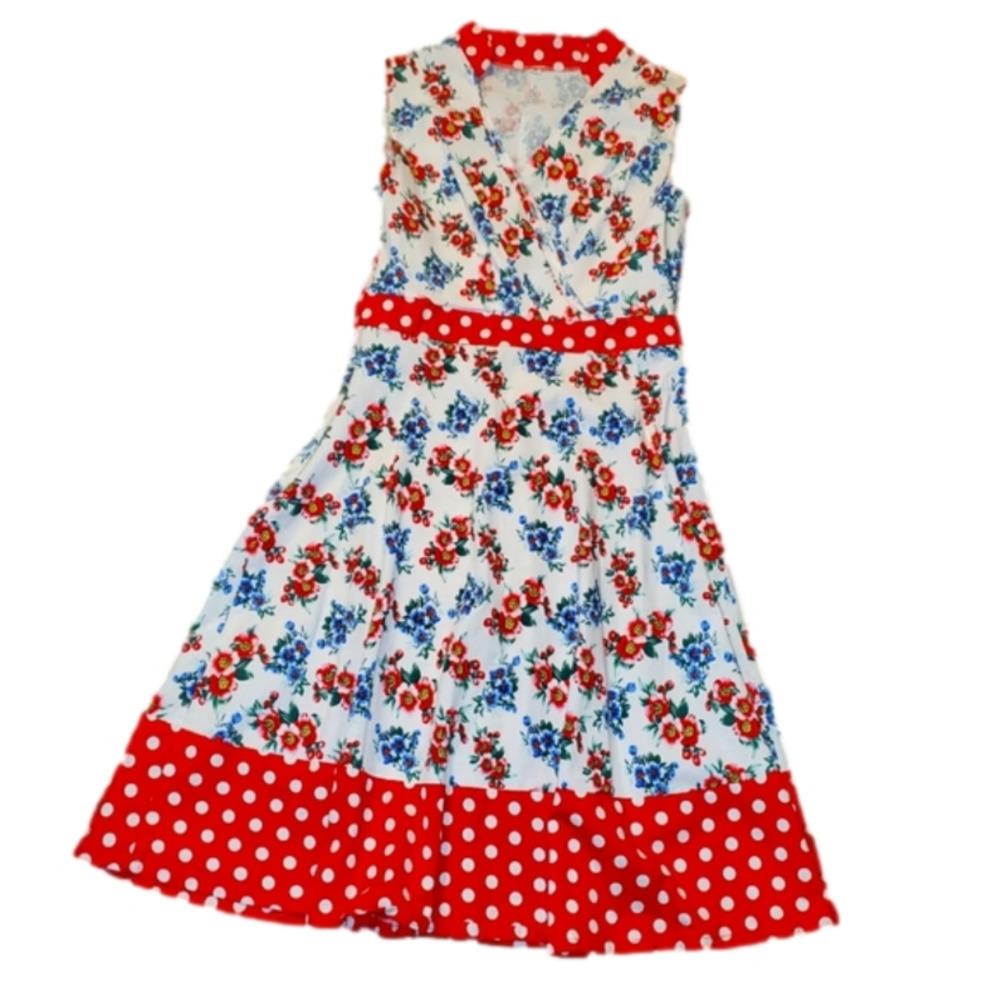 Red White & Blue Floral Print Sleeveless Sundress Lg